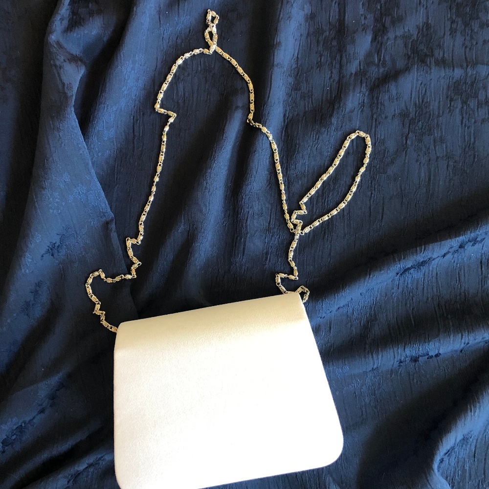Dressy White Satin Clutch or Shoulder Purse